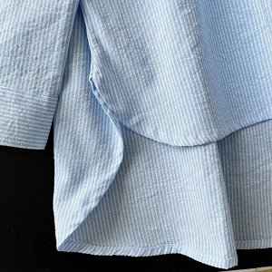 Асимметричная рубашка с длинными рукавами и накладным карманом, с принтом в полоску, синий/белый