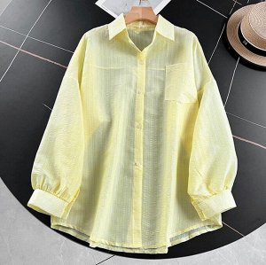 Солнцезащитная рубашка с длинными рукавами и накладным карманом, свободного кроя, желтый
