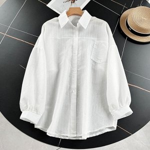 Солнцезащитная рубашка с длинными рукавами и накладным карманом, свободного кроя, белый