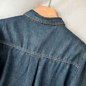 Джинсовая рубашка с длинными рукавами, с вышитым минималистичным принтом, темно-синий