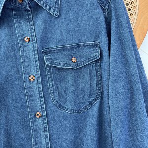 Джинсовая рубашка с длинными рукавами и накладным карманом, свободного кроя, темно-синий