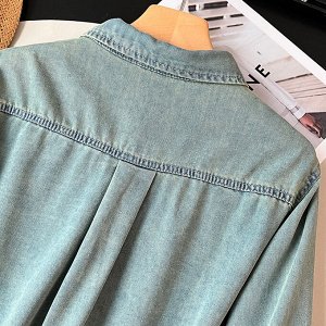 Джинсовая рубашка с длинными рукавами и накладными карманами, голубой
