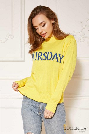 Стильный вязаный джемпер желтого цвета с надписью Thursday Жёлтый