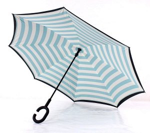 Зонт-наоборот антизонт Полоски бирюзовые + чехол в подарок