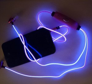Светящиеся вакуумные металлические наушники Glow с белым EL свечением гильза