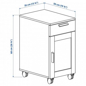 БРИМНЭС Тумба с ящиками на колесах, белый. 35x68х50см