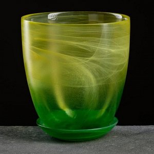 NiNaGlass Горшок цветочный с поддоном &quot;Гармония&quot;, жёлто-зелёный 2 л