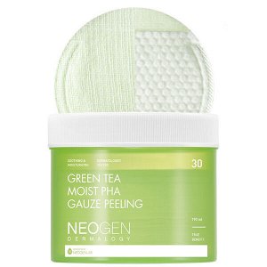 Пилинг-пэды с зеленым чаем NeoGen Dermalogy Green Tea Moist PHA Gauze Peeling, 30шт (190мл)