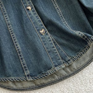 Асимметричная джинсовая рубашка с длинными рукавами, с поясом, темно-синий