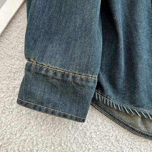 Асимметричная джинсовая рубашка с длинными рукавами, с поясом, темно-синий