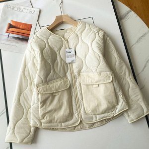 Весенне-осенняя стеганая куртка с накладными карманами, молочный
