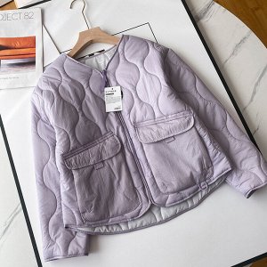 Весенне-осенняя стеганая куртка с накладными карманами, светло-фиолетовый