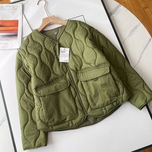 Весенне-осенняя стеганая куртка с накладными карманами, зеленый