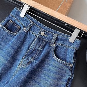 Прямые джинсы с высокой посадкой, темно-синий