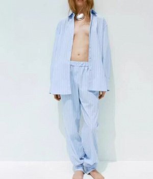 РУБАШКА OVERSIZE В ПОЛОСКУ С ПУГОВИЦАМИ СЗАДИ  арт. 3159312 044, голубой