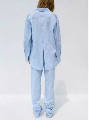 РУБАШКА OVERSIZE В ПОЛОСКУ С ПУГОВИЦАМИ СЗАДИ  арт. 3159312 044, голубой