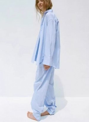 РУБАШКА OVERSIZE В ПОЛОСКУ С ПУГОВИЦАМИ СЗАДИ  арт. 3159312 044, голубой