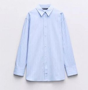 РУБАШКА OVERSIZE В ПОЛОСКУ С ПУГОВИЦАМИ СЗАДИ  арт. 3159312 044, голубой