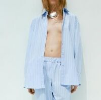 РУБАШКА OVERSIZE В ПОЛОСКУ С ПУГОВИЦАМИ СЗАДИ  арт. 3159312 044, голубой