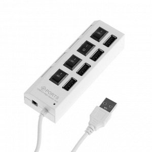 USB-разветвитель Luazon, 4 порта с индивидуальными выключателями, белый