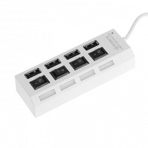 USB-разветвитель Luazon, 4 порта с индивидуальными выключателями, белый
