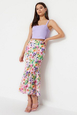 Разноцветная тканая юбка макси с цветочным узором