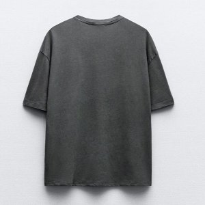 Футболка zara с эффектом потертости и принтом, антрацитово-серый 1131/326