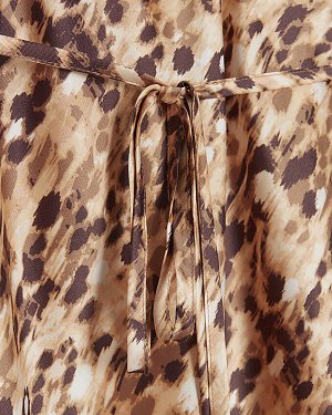 Коричневое атласное платье-комбинация миди с леопардовым принтом