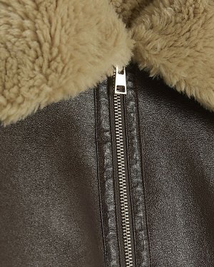 Двусторонняя куртка-авиатор коричневого цвета из овчины