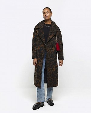 Коричневое пальто оверсайз с леопардовым принтом