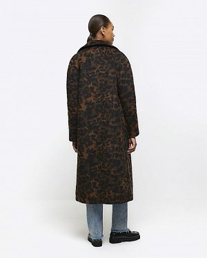 Коричневое пальто оверсайз с леопардовым принтом