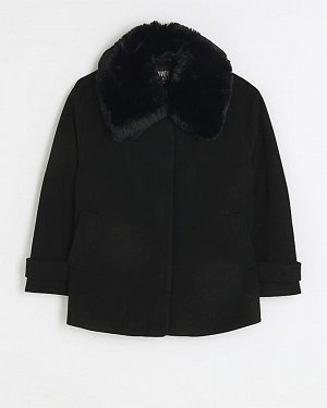 Черное свободное пальто с воротником из искусственного меха
