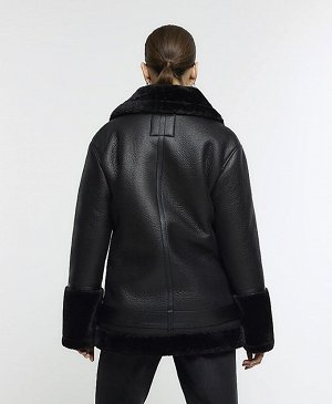 Черная куртка-авиатор из искусственной кожи с поясом