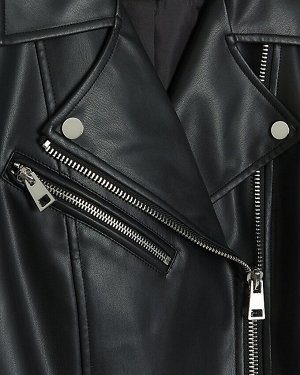 Черная байкерская куртка оверсайз из искусственной кожи
