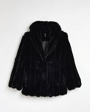 Миниатюрное черное пальто со вставками из искусственного меха