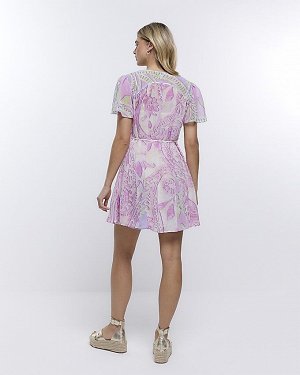 Фиолетовое платье-рубашка мини
