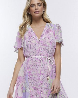 Фиолетовое платье-рубашка мини