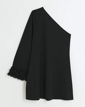 Черное облегающее мини-платье на одно плечо