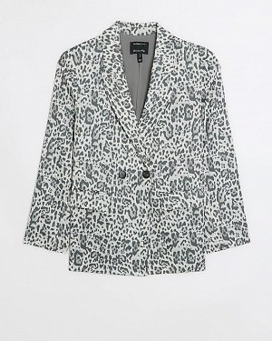 Серый пиджак с леопардовым принтом