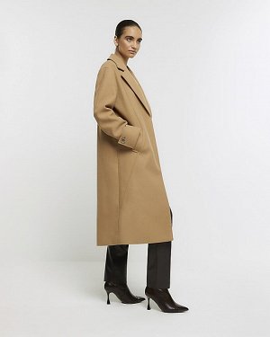 Длинное пальто коричневого цвета со швами