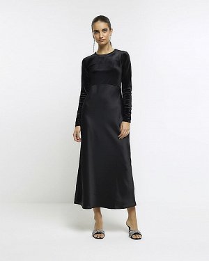 Черное бархатное облегающее платье миди