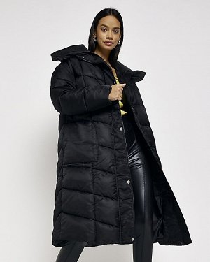 Черное длинное пальто с подкладкой