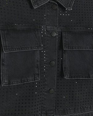 Черная укороченная джинсовая куртка со стразами