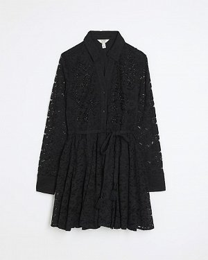 Черное кружевное платье-мини с бисером