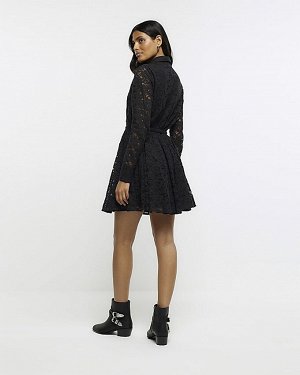 Черное кружевное платье-мини с бисером