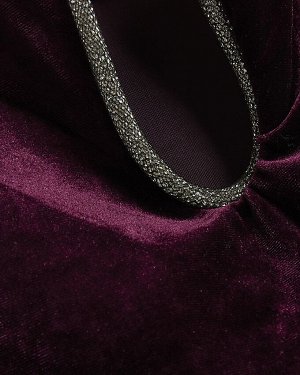 Пурпурное бархатное платье-бандо миди со стразами