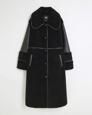 Черное длинное пальто из овчины