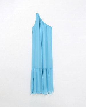 Синее шифоновое платье макси на одно плечо