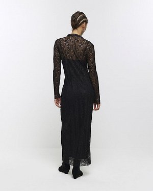 Черное кружевное платье-комбинация миди