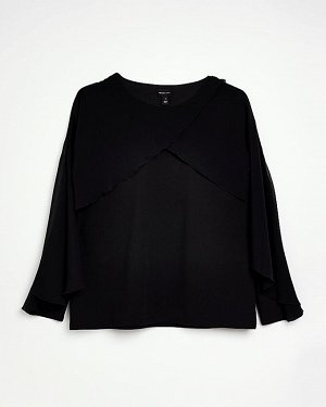 Плюс черная блузка-кейп с длинными рукавами
